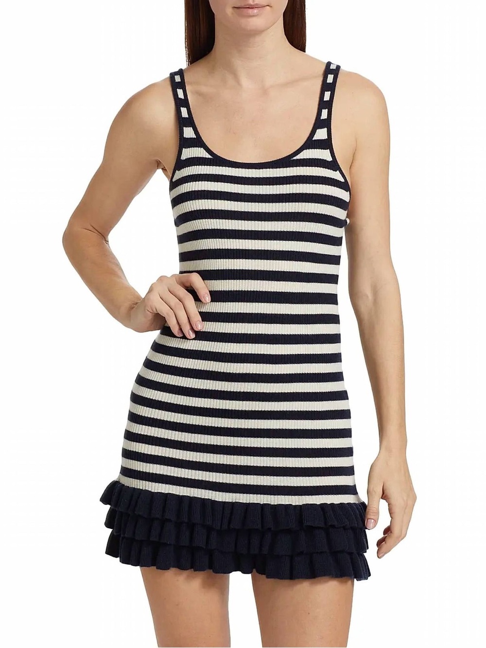 NWT Brandon Maxwell Sutter Navy White Stripe Cashmere Tank Dress Sz XL
